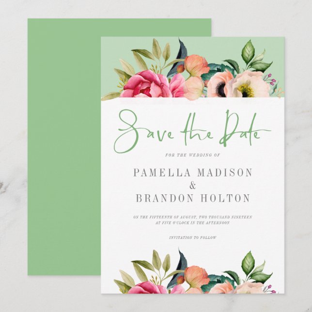 Färgglada boho-blommor Spara datum-typografi Inbjudningar (Fram/baksida)