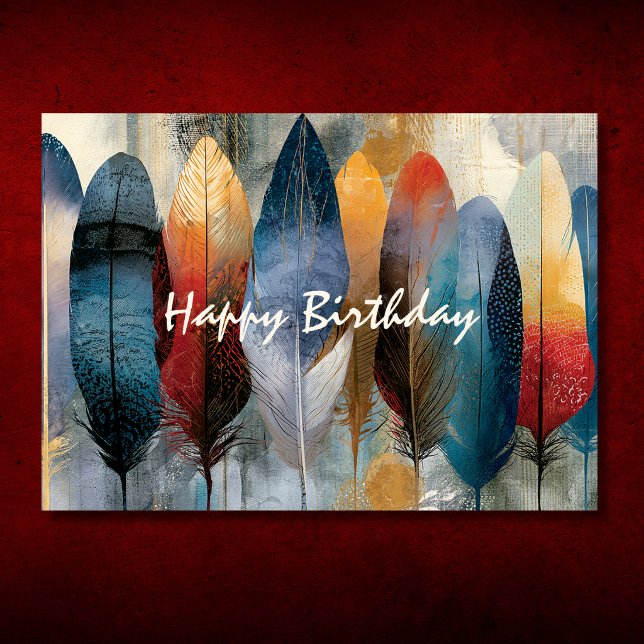 Färgglada Boho-fjädrar Glad Födelsedag Kort (Colorful Boho Feathers Happy Birthday Card Front)