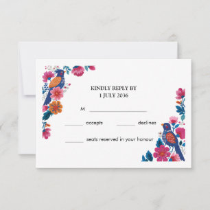 Färgglada Boho Folkliga Fåglar och Blommor Bröllop OSA Kort