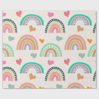 Färgglada Boho-regnbågar och hjärtmönster Presentpapper