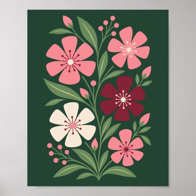 Färgglada botaniska blommor med gröna blad poster (Framsidan)