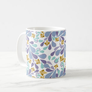 Färgglada buketter av retroblommor på vit kaffemugg