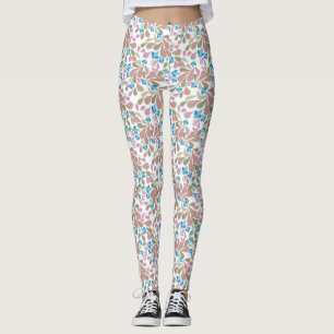 Färgglada buketter av retroblommor på vit leggings