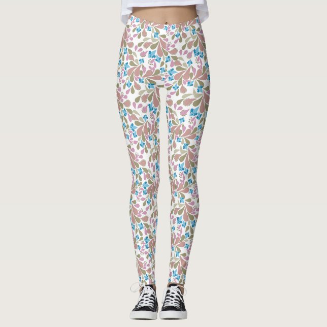 Färgglada buketter av retroblommor på vit  leggings (Framsida)