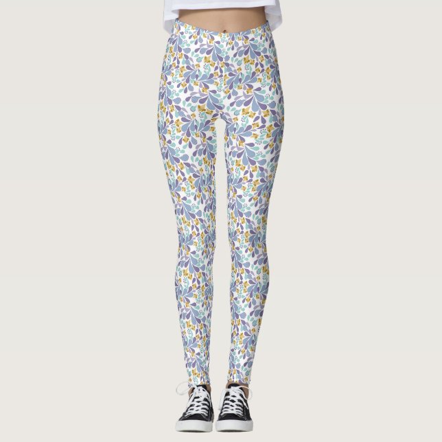 Färgglada buketter av retroblommor på vit  leggings (Framsida)