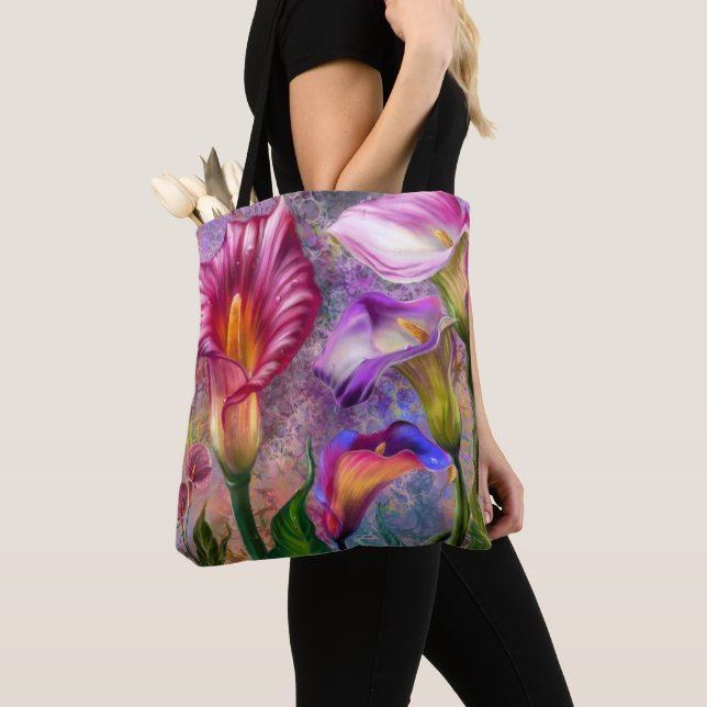 Färgglada Calla Lilies Toteväska Tygkasse (Närbild)