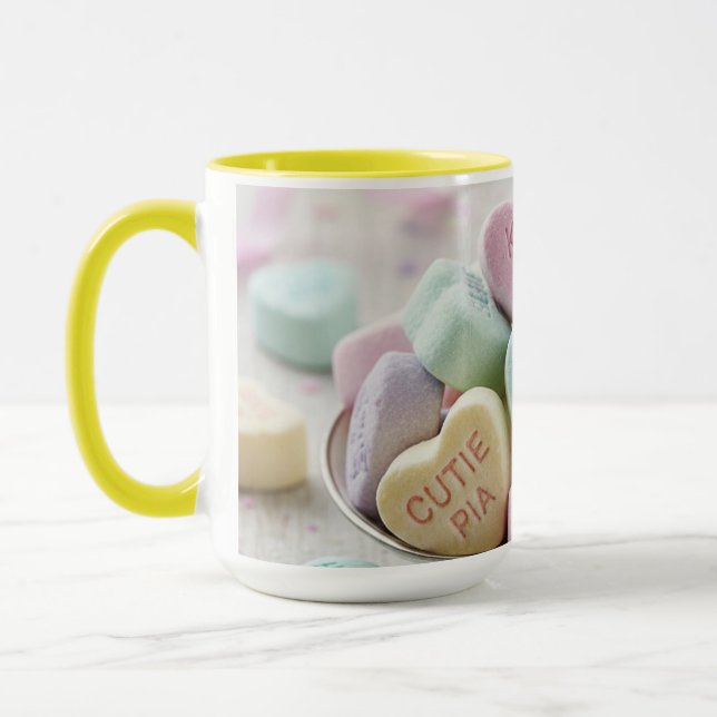 Färgglada Candy Hearts Kärleksmugg Mugg (Vänster)