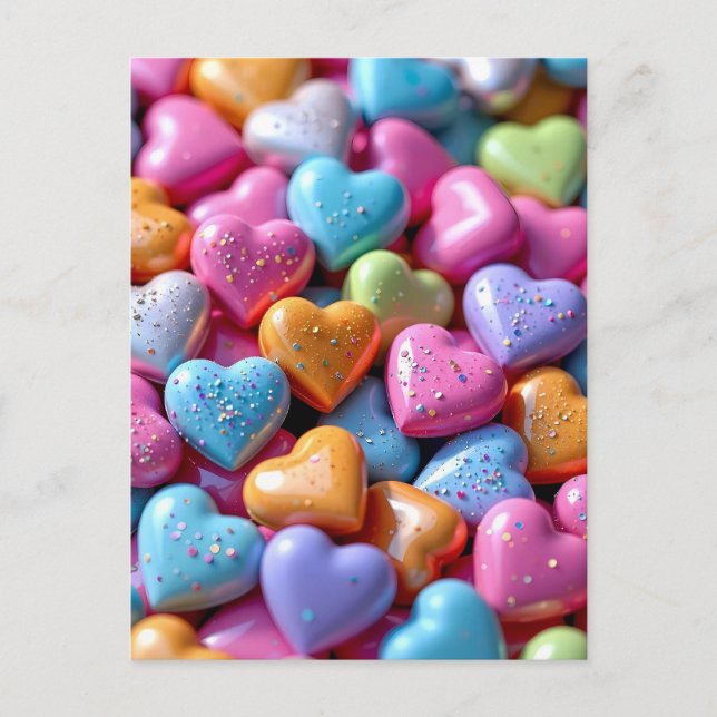 Färgglada Candy Love Hearts Vykort (Framsida)