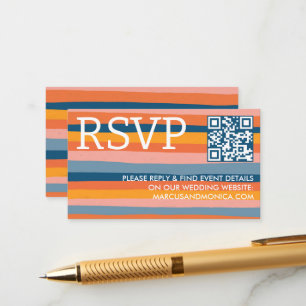 Färgglada Candy-ränder Glada Djärva QR-kod RSVP Tilläggskort