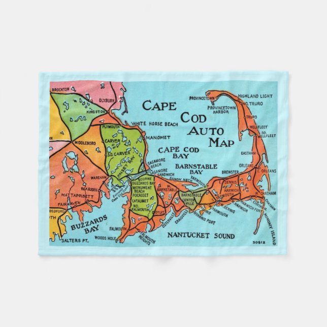 Färgglada Cape Cod-karta 30x40 flanellfilt Fleecefilt (Framsidan (Horisontell))