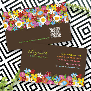 Färgglada Chic Roliga Whimsical Vårblommor Trädgår Visitkort