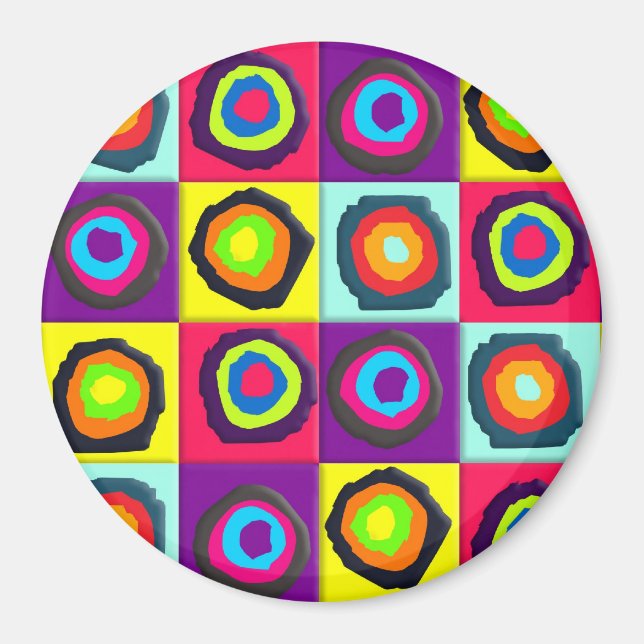Färgglada cirklar inuti fyrkanter magnet (Framsidan)