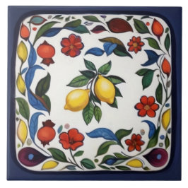 Färgglada citroner traditionella folkliga blommor kakelplatta