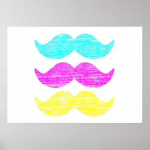 Färgglada CMY-mustascher (boktryckarstil) Poster