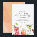 Färgglada cocktails | Rolig söt 21-årsfest Inbjudningar<br><div class="desc">Roliga 21-års inbjudningar med illustrationer av cocktails och frukt. Anpassa med dina evenemangsuppgifter. Baksidan har en persika-orange akvarellbakgrund.</div>