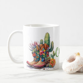 Färgglada Cowgirl-stövlar Blommor och Kaktus Kaffemugg