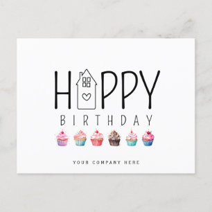 Färgglada Cupcake House Grattis på födelsedagen Fa Vykort