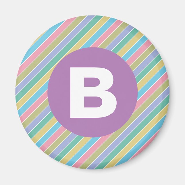 Färgglada diagonala godisränder Lila monogram Magnet (Framsidan)