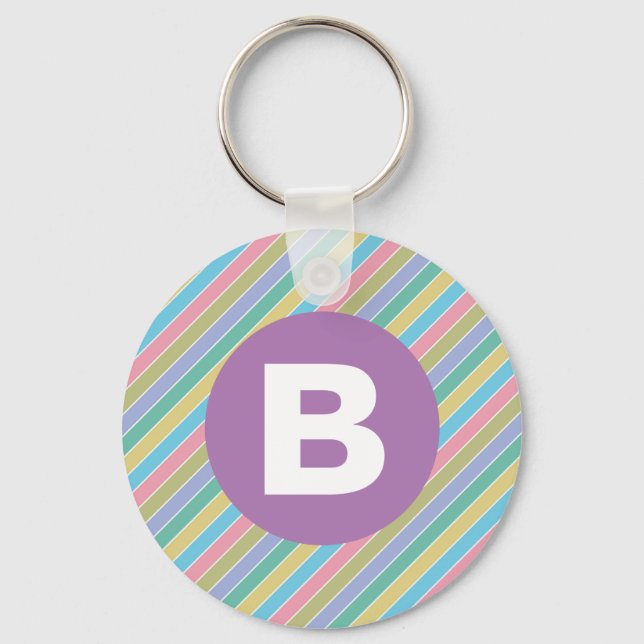 Färgglada diagonala godisränder Lila monogram Nyckelring (Framsida)