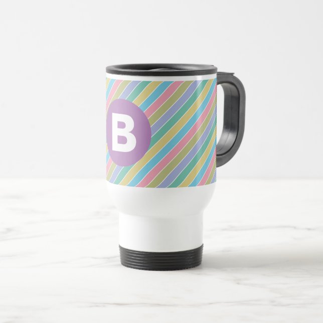 Färgglada diagonala godisränder Lila monogram Resemugg (Framsida höger)