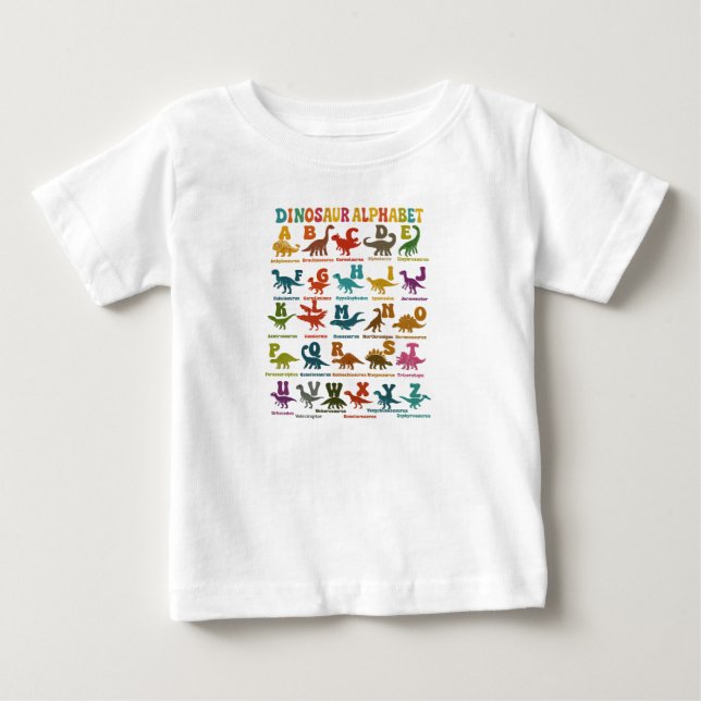 Färgglada Dinosaurie Alfabet Barn T-Shirt (Framsida)