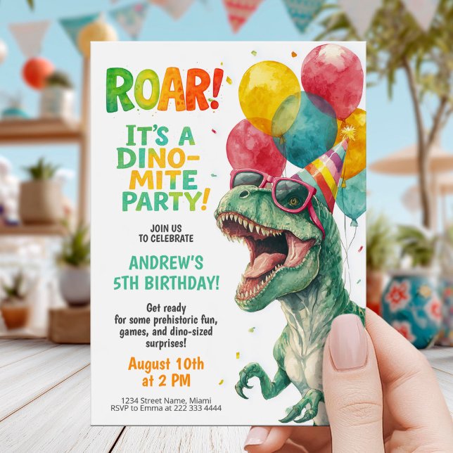 Färgglada dinosaurie födelsedagsfest design inbjudningar (Skapare uppladdad)