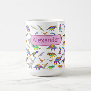Färgglada dinosauriemonogram för flickor kaffemugg