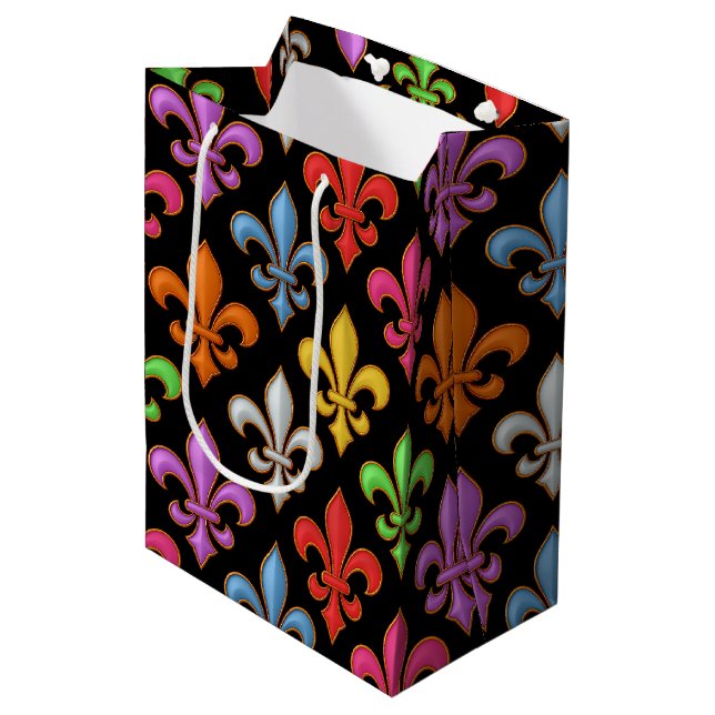 Färgglada Djärva Fleur-de-lis Blommor Svarta  (Framsidan Vinklad)