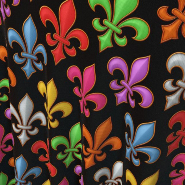 Färgglada Djärva Fleur-de-lis Blommor Svarta  Tyg (Skapare uppladdad)