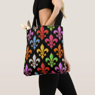 Färgglada Djärva Fleur-de-lis Blommor Svarta Tygkasse