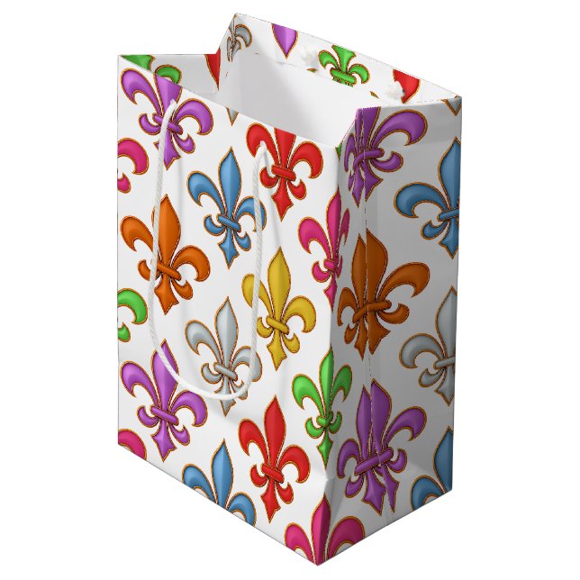 Färgglada Djärva Fleur-de-lis Blommor Vita (Framsidan Vinklad)