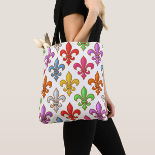 Färgglada Djärva Fleur-de-lis Blommor Vita Tygkasse