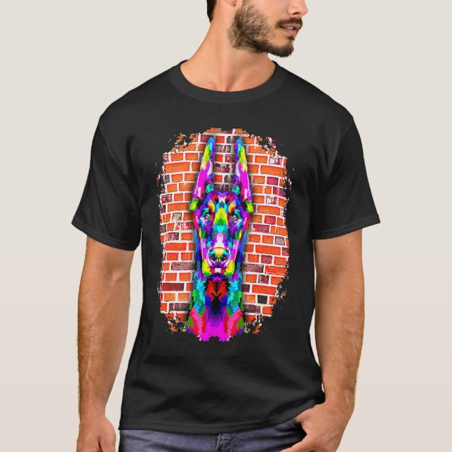 Färgglada Doberman Pop Bricks Doberman Valp T Shirt (Framsida)