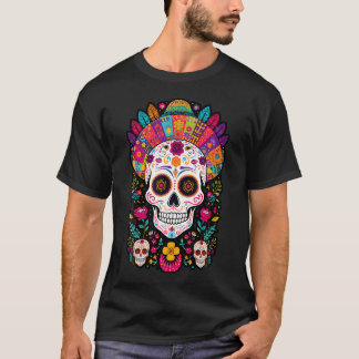Färgglada Dödskalleblommor Mexikansk Tradition Dia T Shirt