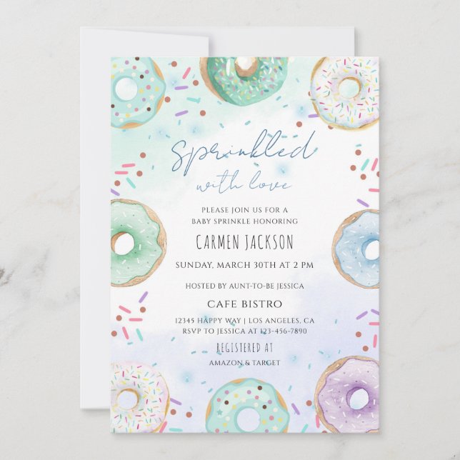 Färgglada Donut Baby Sprinkle Inbjudningar (Framsida)