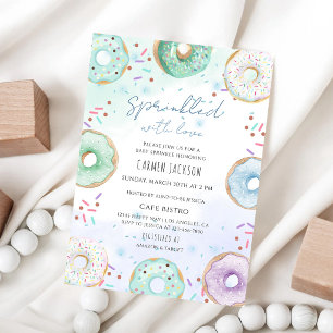 Färgglada Donut Baby Sprinkle Inbjudningar