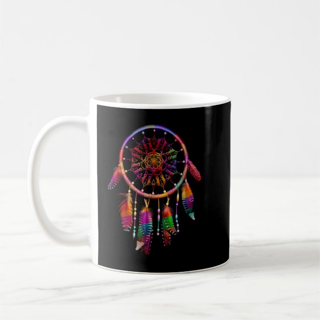 Färgglada drömmfångare Fjädrar Tribal indianer Kaffemugg (Vänster)