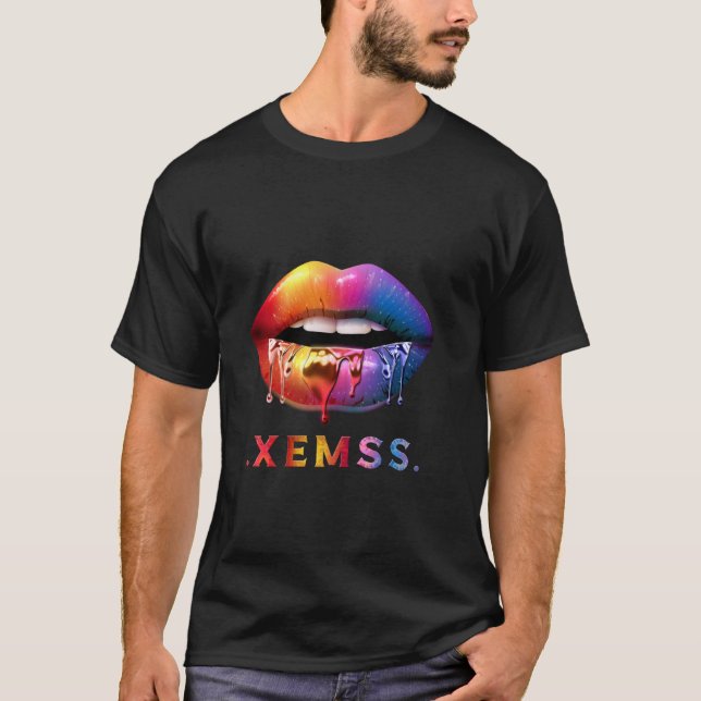 Färgglada droppande läppar T-shirt  Djärv konstnär (Framsida)