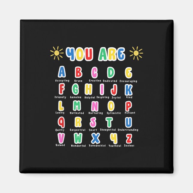 Färgglada Du Är Bokstäver Alfabetet Lär Dig Abcs L Magnet (Framsidan)
