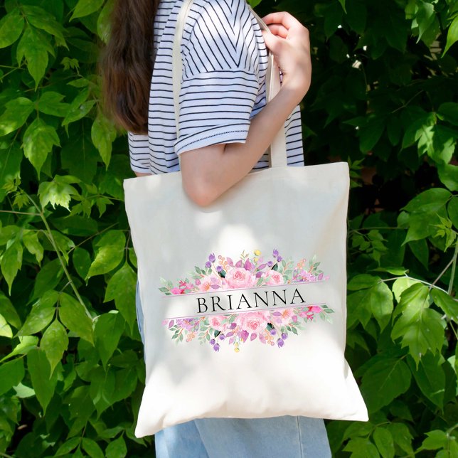 Färgglada Eleganta Blommor Brudtärna Anpassat Namn Tygkasse (Skapare uppladdad)