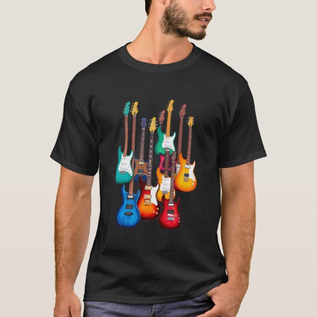 Färgglada elektriska gitarrer t shirt (Framsida)