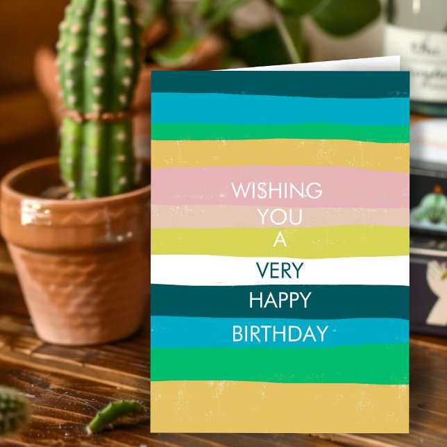 Färgglada Enkla Ränder GLAD FÖDELSEDAG ANPASSAD Ko Kort (Colorful Simple Stripes HAPPY BIRTHDAY CUSTOM Card
)