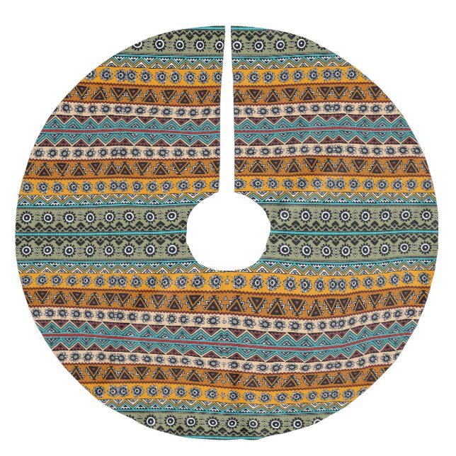 Färgglada etniska aztekiska mönster design dekorat julgransmatta borstad polyester (Framsidan)