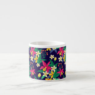 Färgglada Exotiska Blommor Blad Mönster-23021 Espressomugg