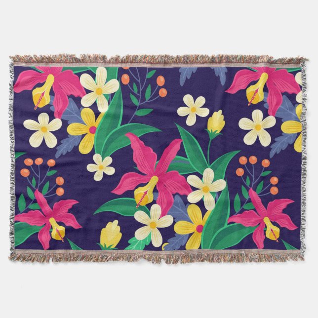 Färgglada Exotiska Blommor Blad Mönster-23021 Filt (Framsidan)