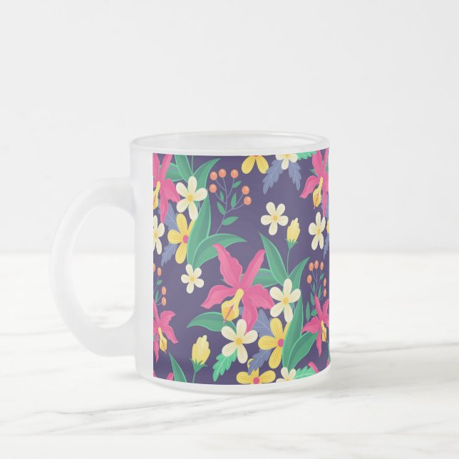 Färgglada exotiska blommor blad Mönster-23021 Frostad Glasmugg (Vänster)