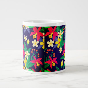 Färgglada Exotiska Blommor Blad Mönster-23021 Jumbo Mugg