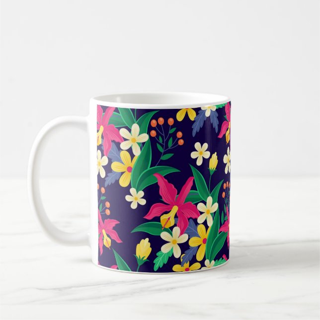 Färgglada Exotiska Blommor Blad Mönster-23021 Kaffemugg (Vänster)