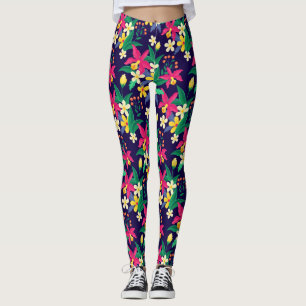Färgglada Exotiska Blommor Blad Mönster-23021 Leggings