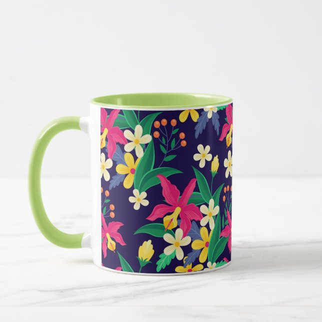 Färgglada exotiska blommor blad mönster-23021 mugg (Vänster)